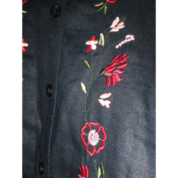 Style & Co Woman's Linen Tunic Top 16W Black Embroidery Dark Cottage Lagenlook - Picture 11 of 12